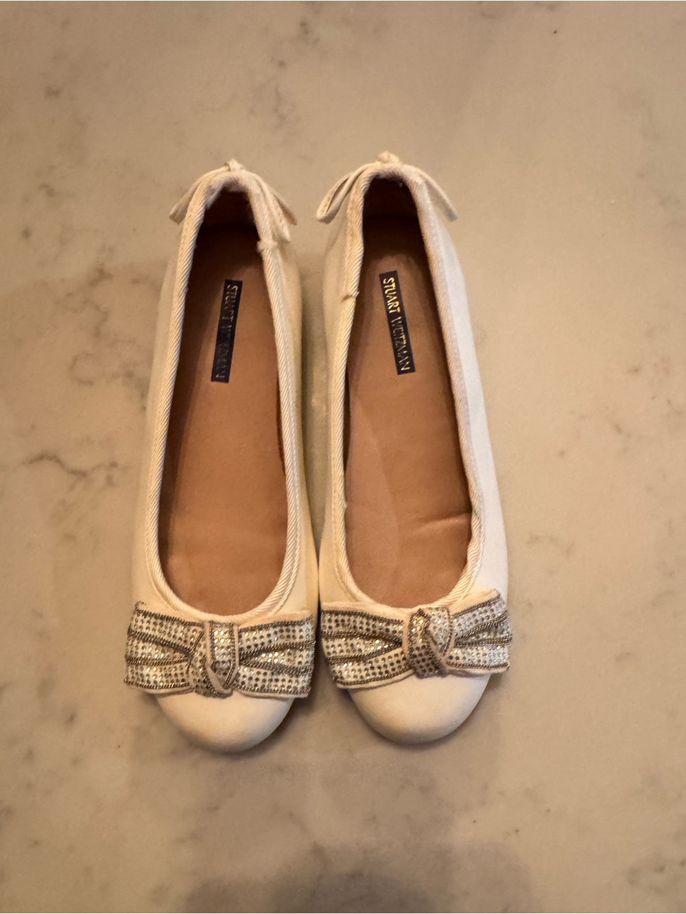 Stuart Weitzman Ivory Bow Embellished Ballet Flats girls size 2